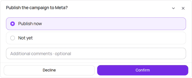 The question before publishing: publish the campaign to Meta?