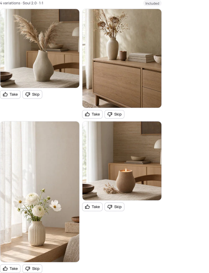 Four generated variations of the ad image
