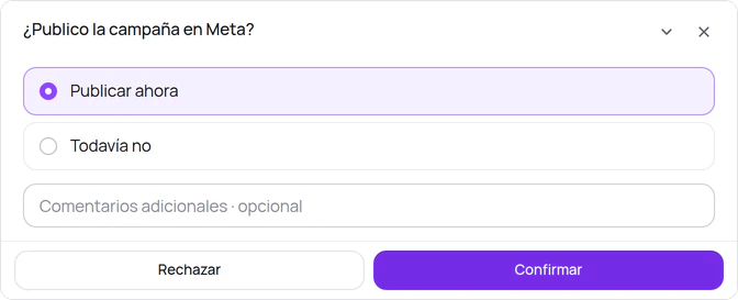 La pregunta antes de publicar: ¿publicar la campaña en Meta?